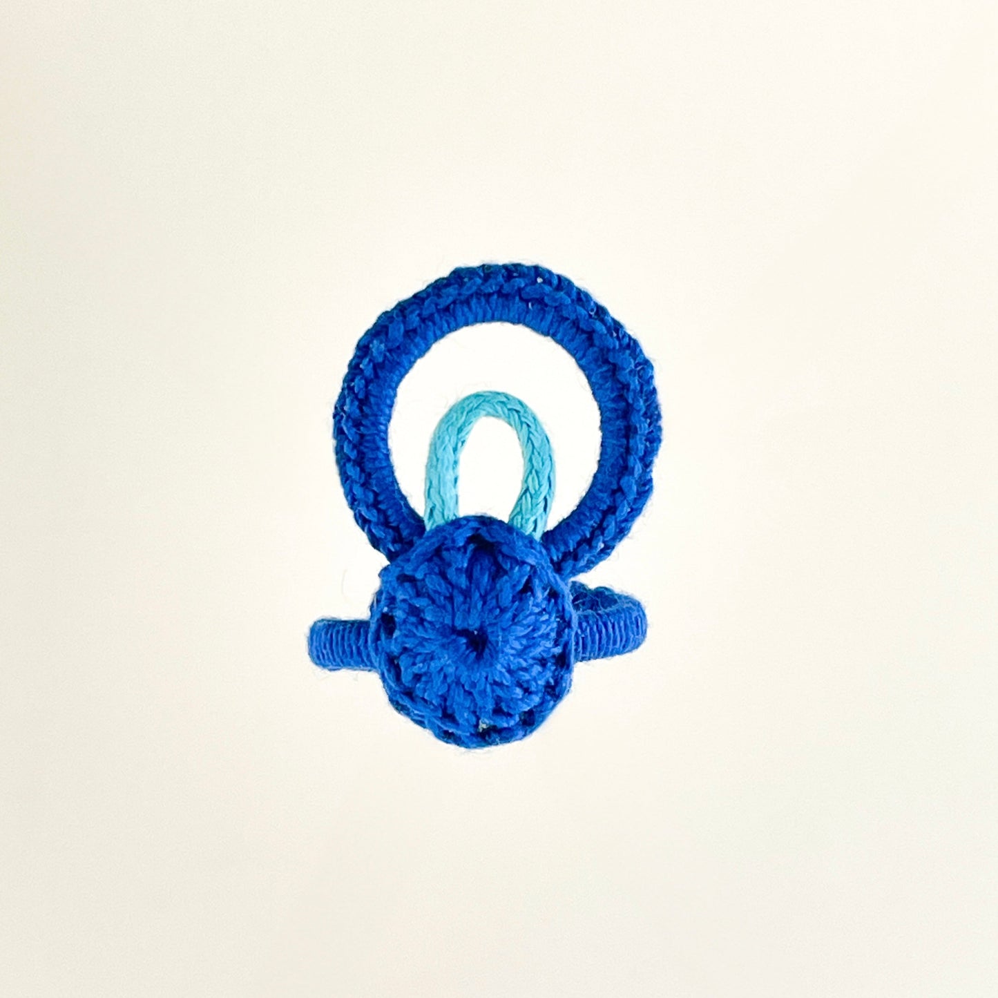Royal blue crochet ring, handmade artisan jewelry in USA, top view showing lightweight handcrafted detail