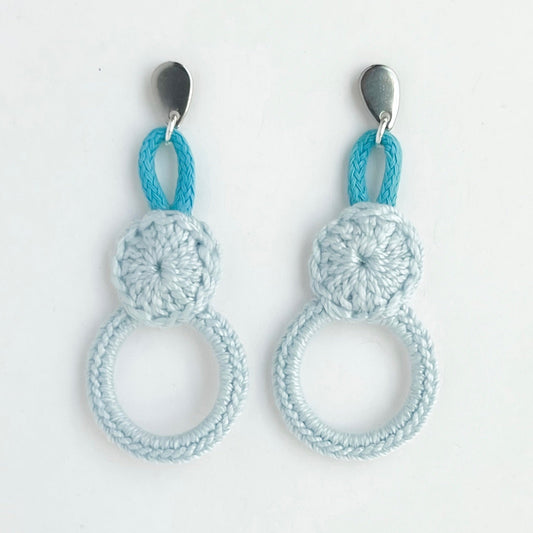 Light blue crochet earrings, modern minimalist style