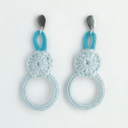 Light blue crochet earrings, modern minimalist style