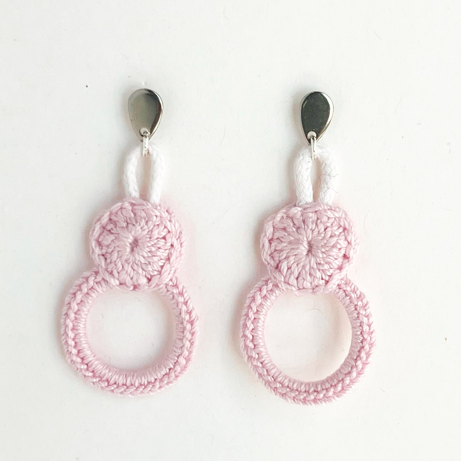 Pastel pink crochet earrings, lightweight and feminine