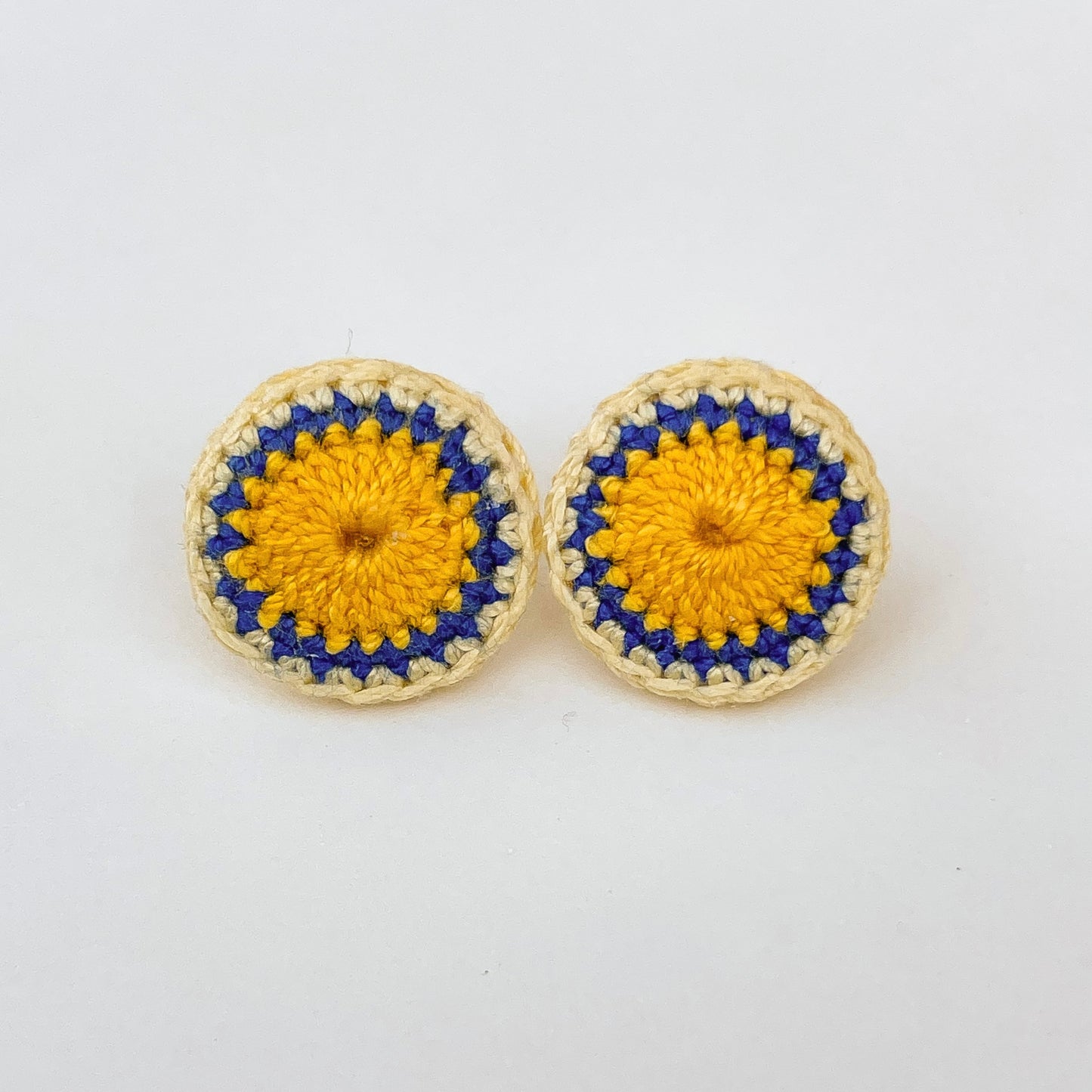 Yellow and blue circle crochet stud earrings