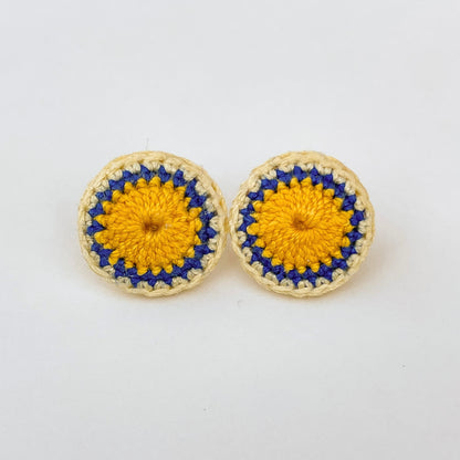 Yellow and blue circle crochet stud earrings