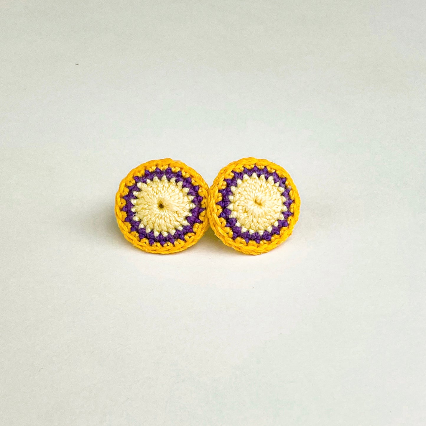 Yellow and purple circle crochet stud earrings